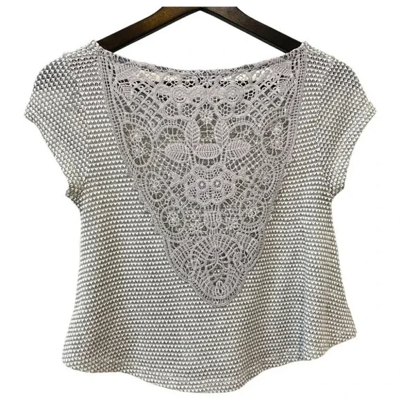 Rolla Coaster Y2K Light Grey Lace Knit Crop Top Size S - Picture 1 of 15